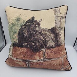 Vintage Mary Hulgan Riverdale Tapestry Black Cat Pillow Sitting  16"×16"